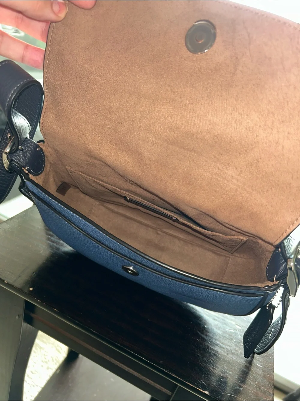 Coach Blue Pebbled Leather Saddle Crossbody with Black Strap